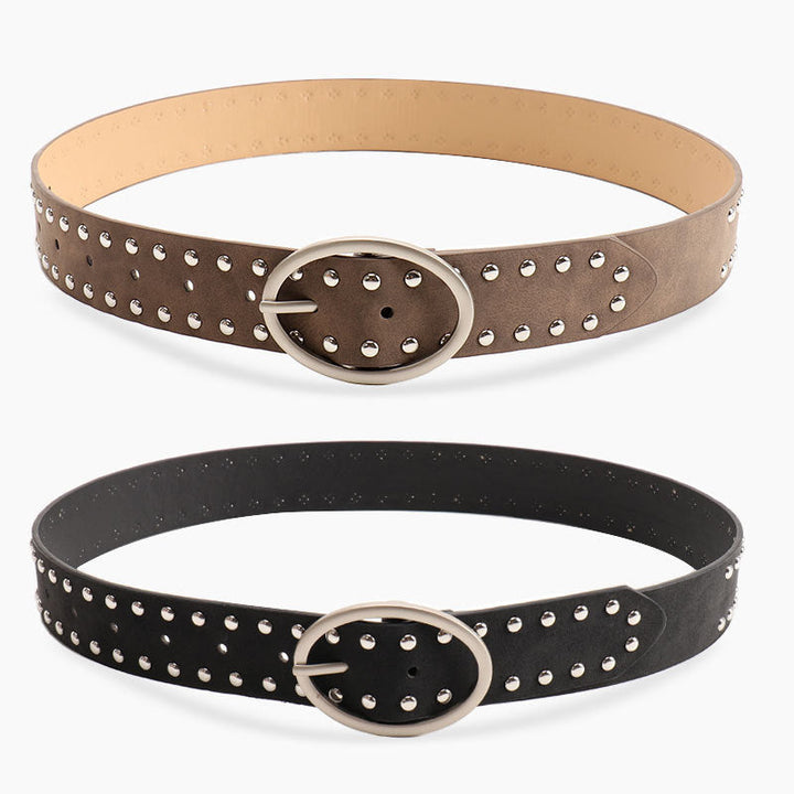 Oval buckle millennial style fashion rivet belt