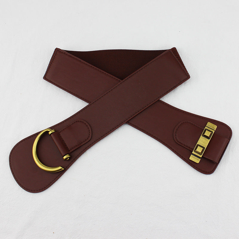 Retro versatile coffee-colored wide elastic belt accessories
