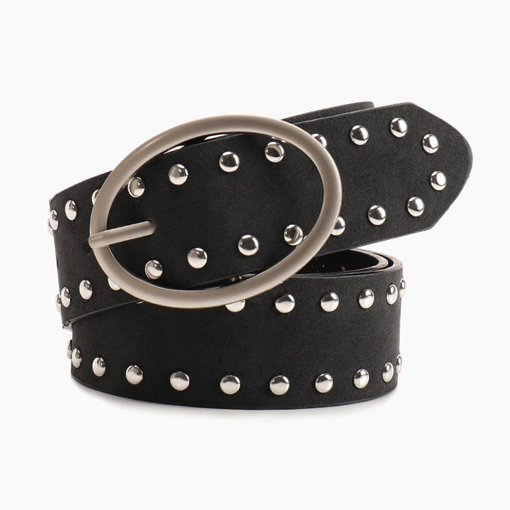 Oval buckle millennial style fashion rivet belt