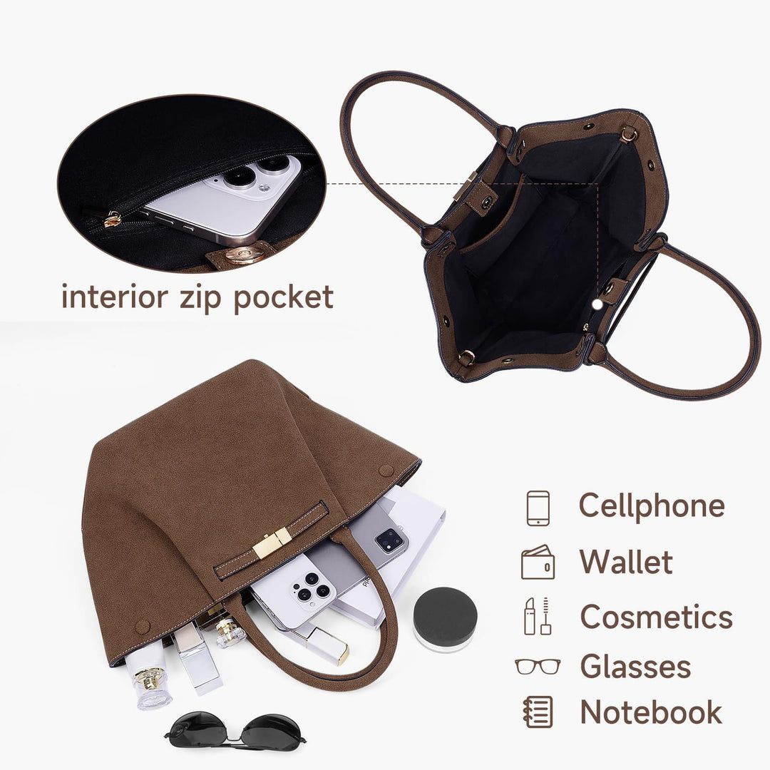 Versatile vintage faux suede tote bag