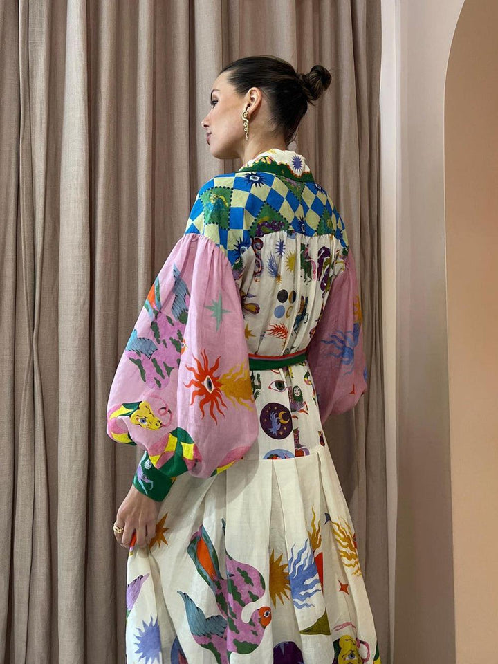 Pleated Long Sleeve Loose Dress