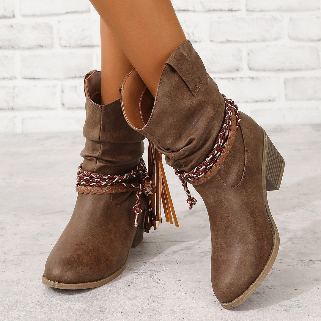 Vintage Western Cowboy Tassel Ankle Boots