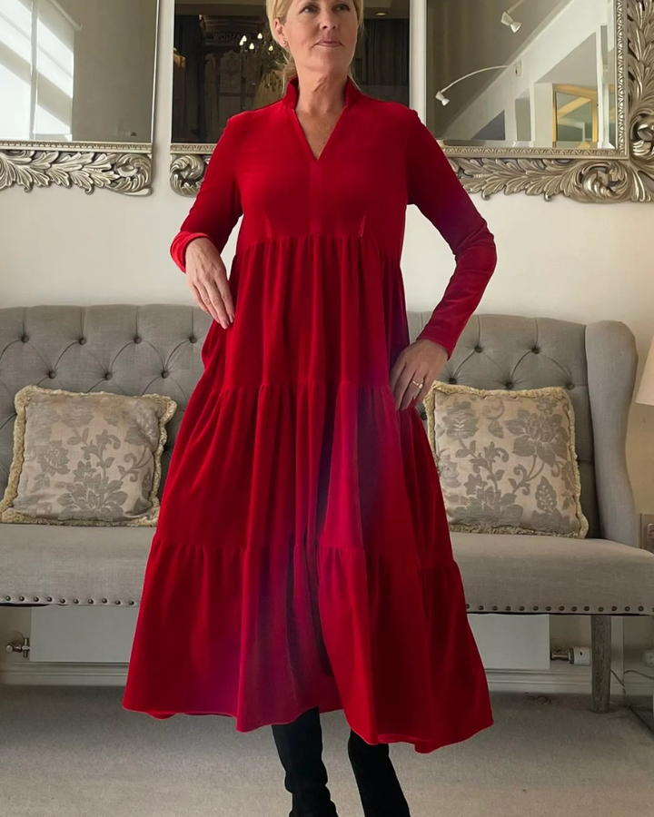 MANAREA - Red Velvet Tiered Dress