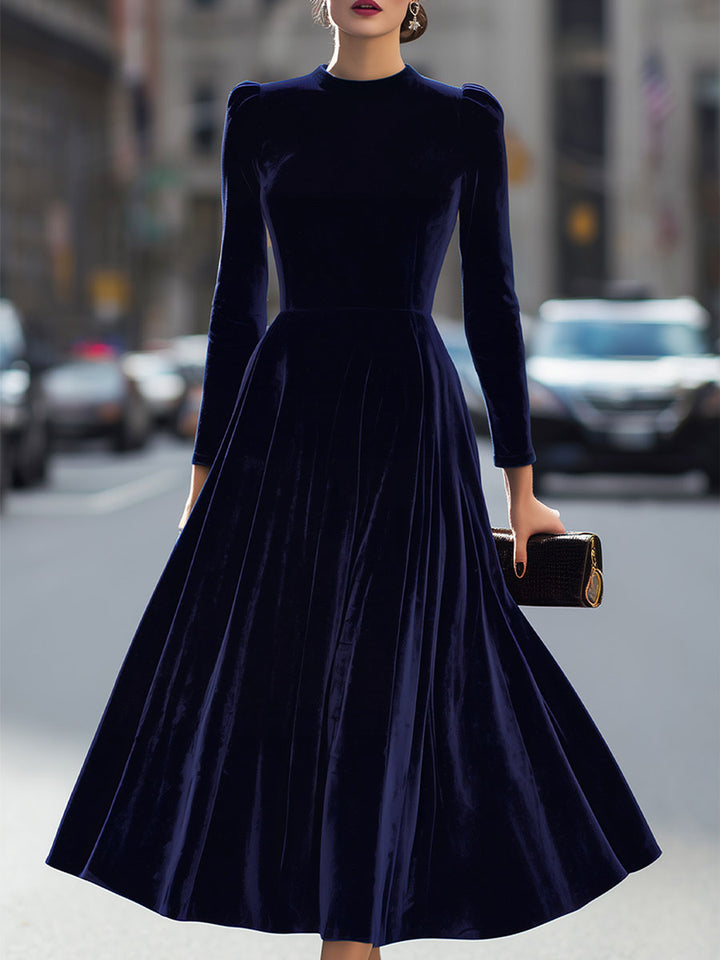 Elissa | Navy Blue Midi Dress with Long Sleeves