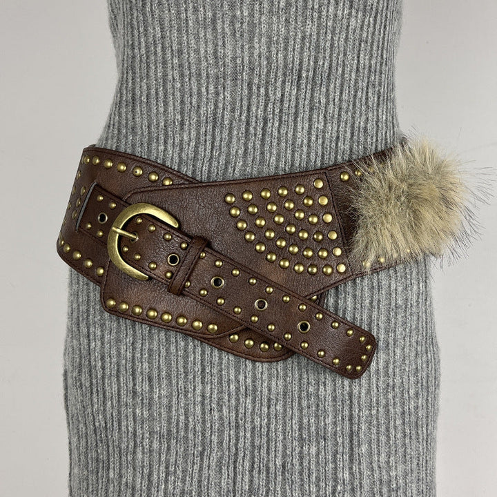 Women's Fur Belt Retro Versatile Faux Leather Belt