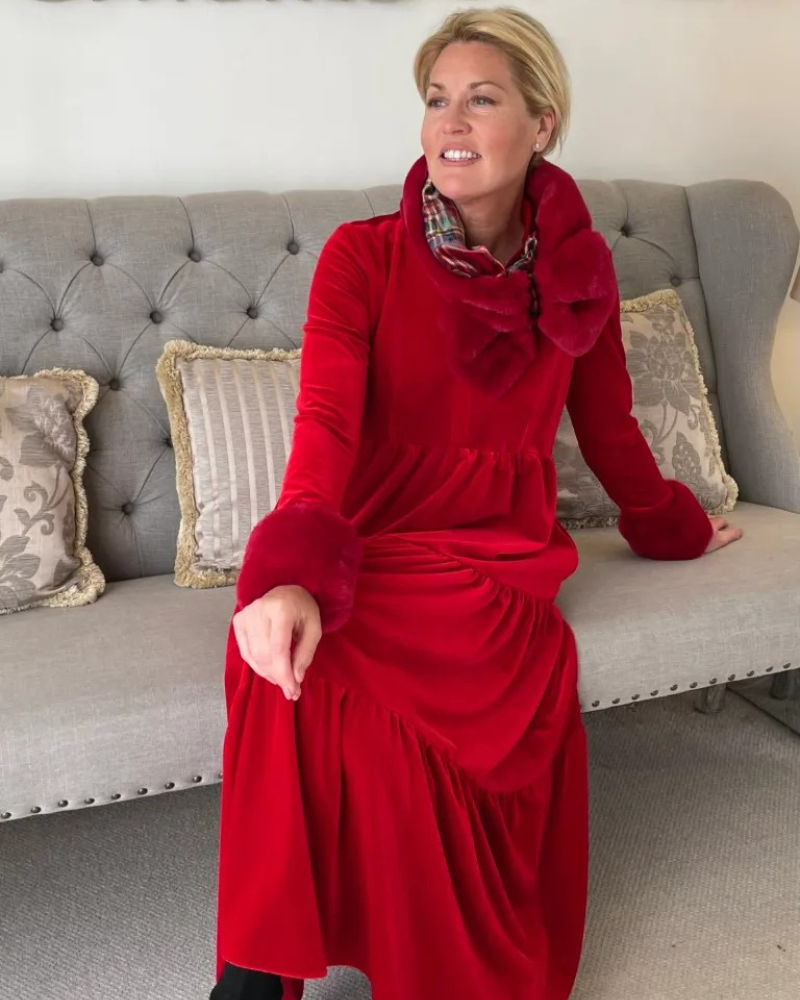 MANAREA - Red Velvet Tiered Dress