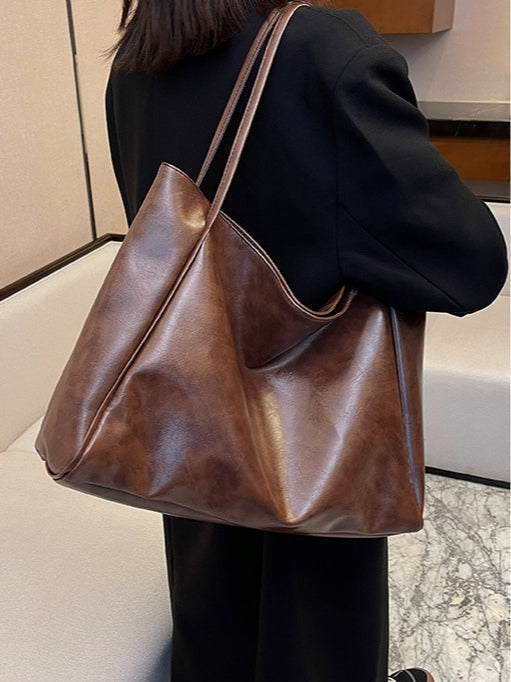 Large-capacity soft leather shoulder bucket bag
