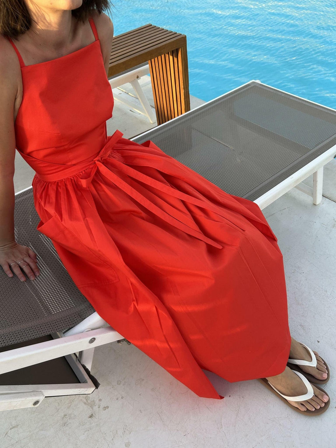 Sun Waist Midi Dress with No Side Seams