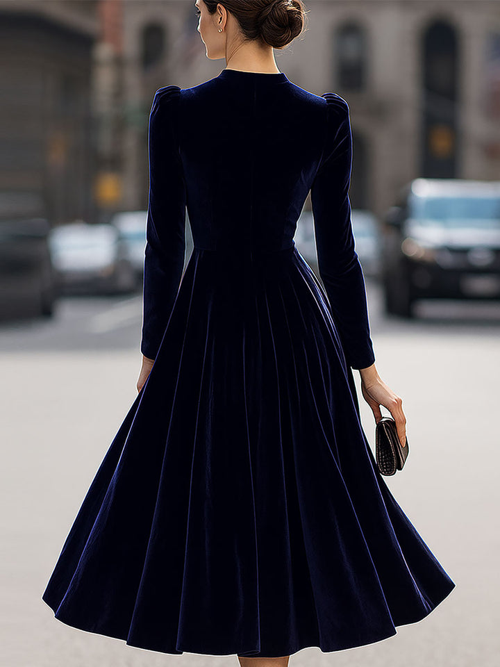 Elissa | Navy Blue Midi Dress with Long Sleeves