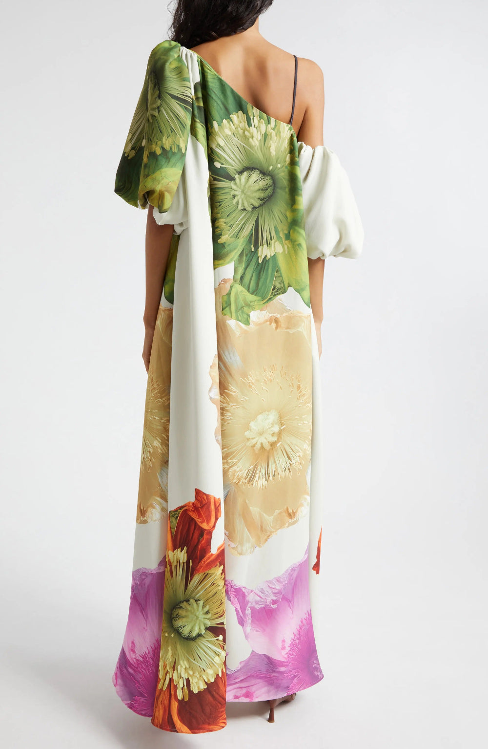 One Shoulder Floral Print Maxi Dress