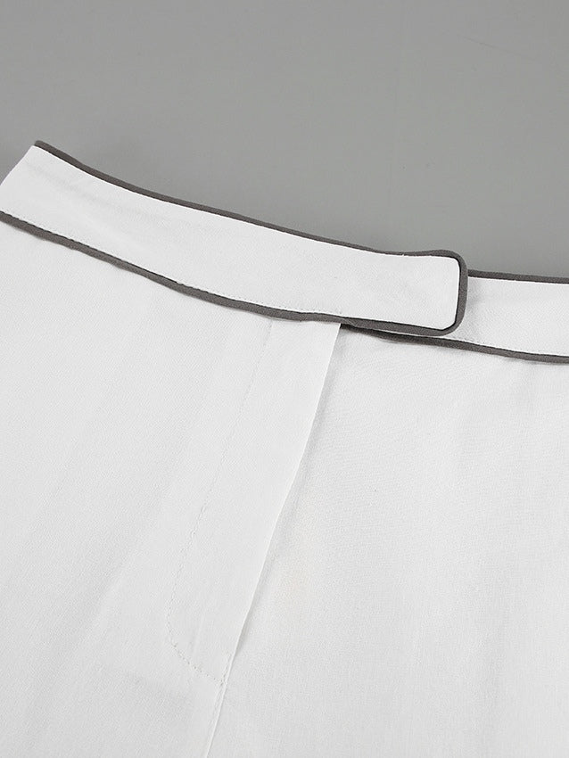 Black an White Contrast Cotton and Linen Shirt and Shorts Two-piece Set