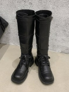 Retro distressed British square toe lace-up Martin boots