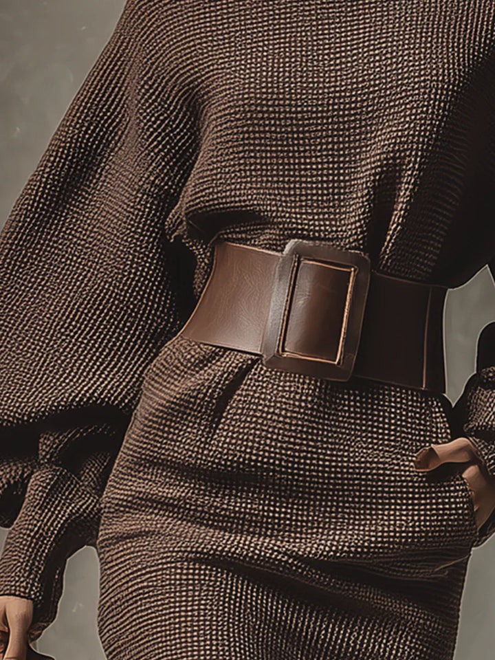 Women's dark brown versatile mini dress