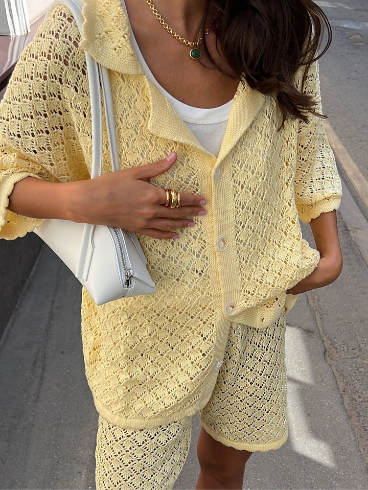 Knitted Crochet Shorts Set