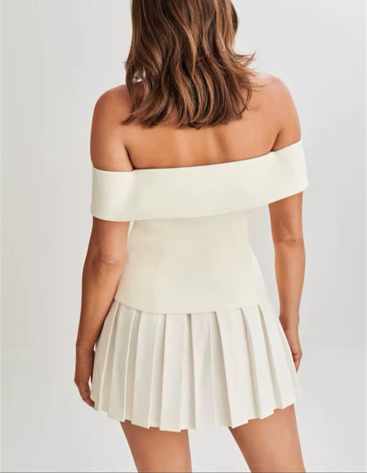 One-shoulder Suit Top With Pleated Skirt Suit