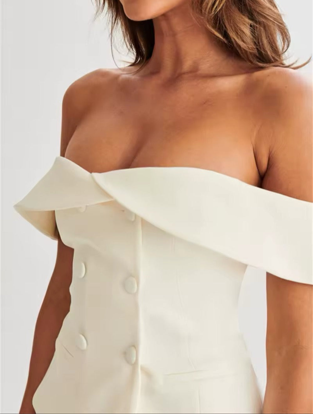 One-shoulder Suit Top With Pleated Skirt Suit