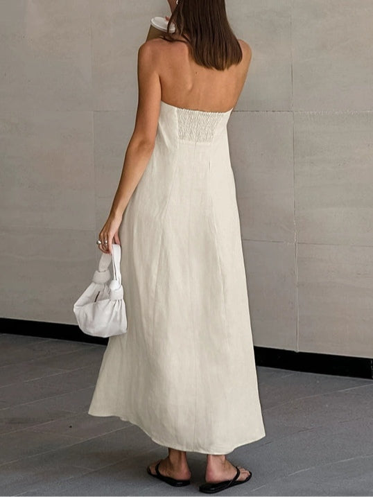 Strapless A-line Linen Long Dress