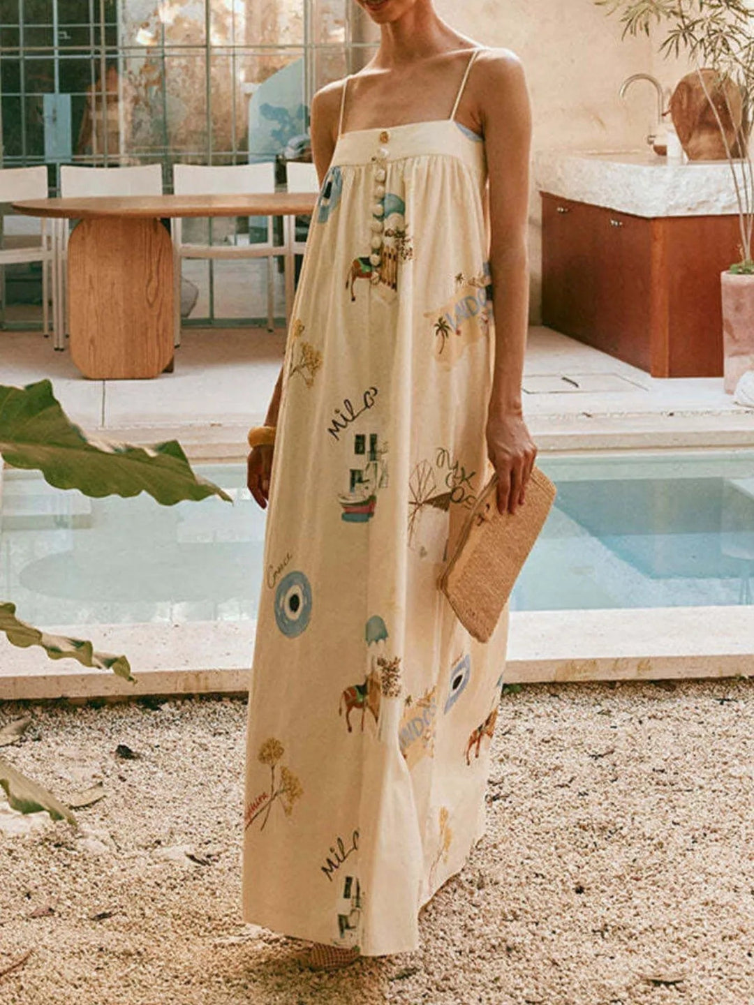 Strapless Square Neck Printed Maxi Dress