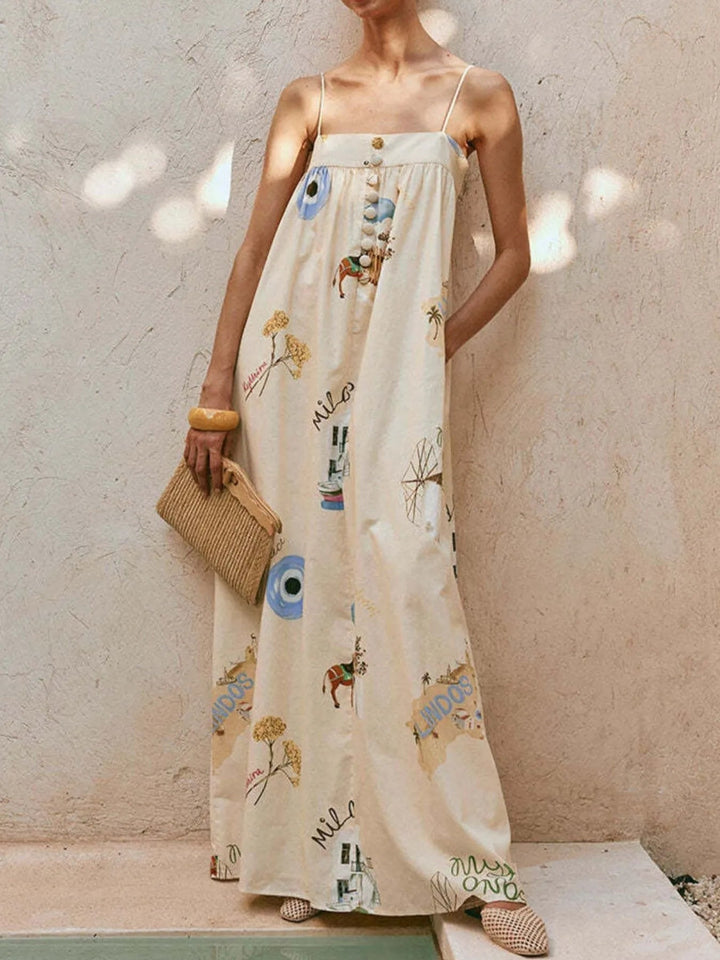 Strapless Square Neck Printed Maxi Dress