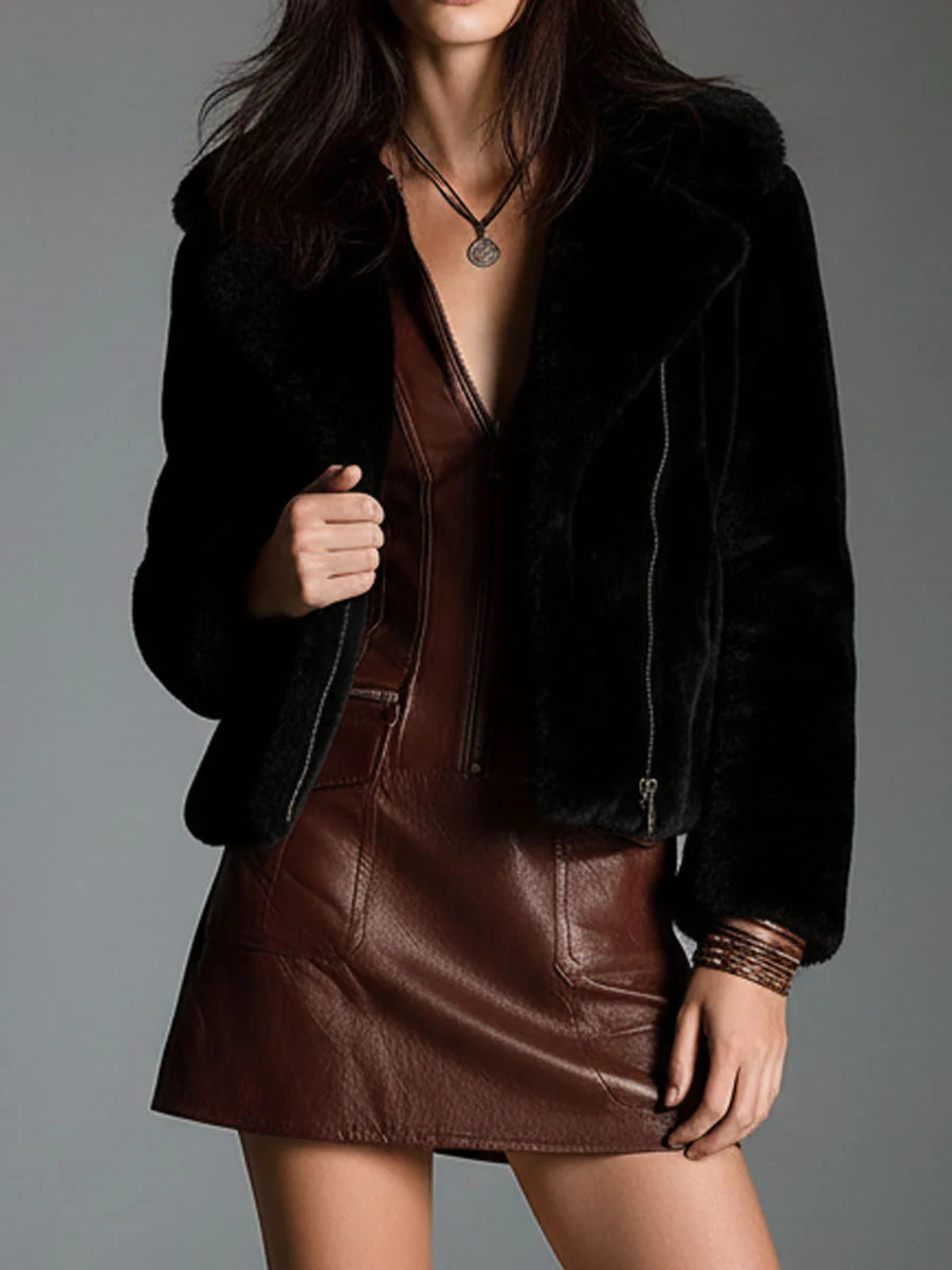 Chocolate Brown Eco-Leather Zip-Up Mini Dress